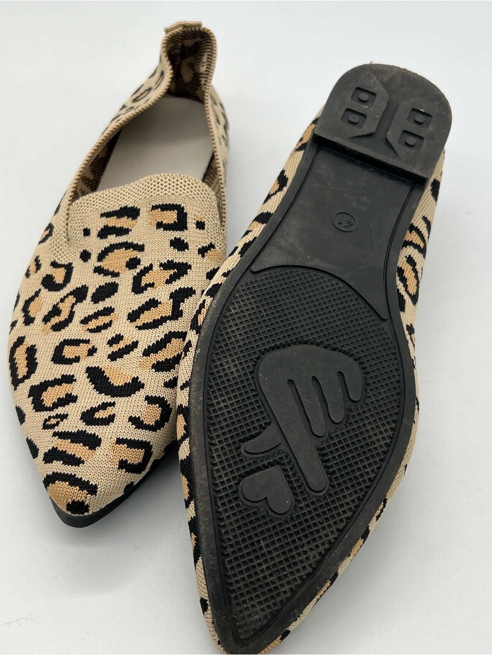 Leopard Print Pointed Toe Slip-On Flats - Beige/Black - Picture 6 of 6